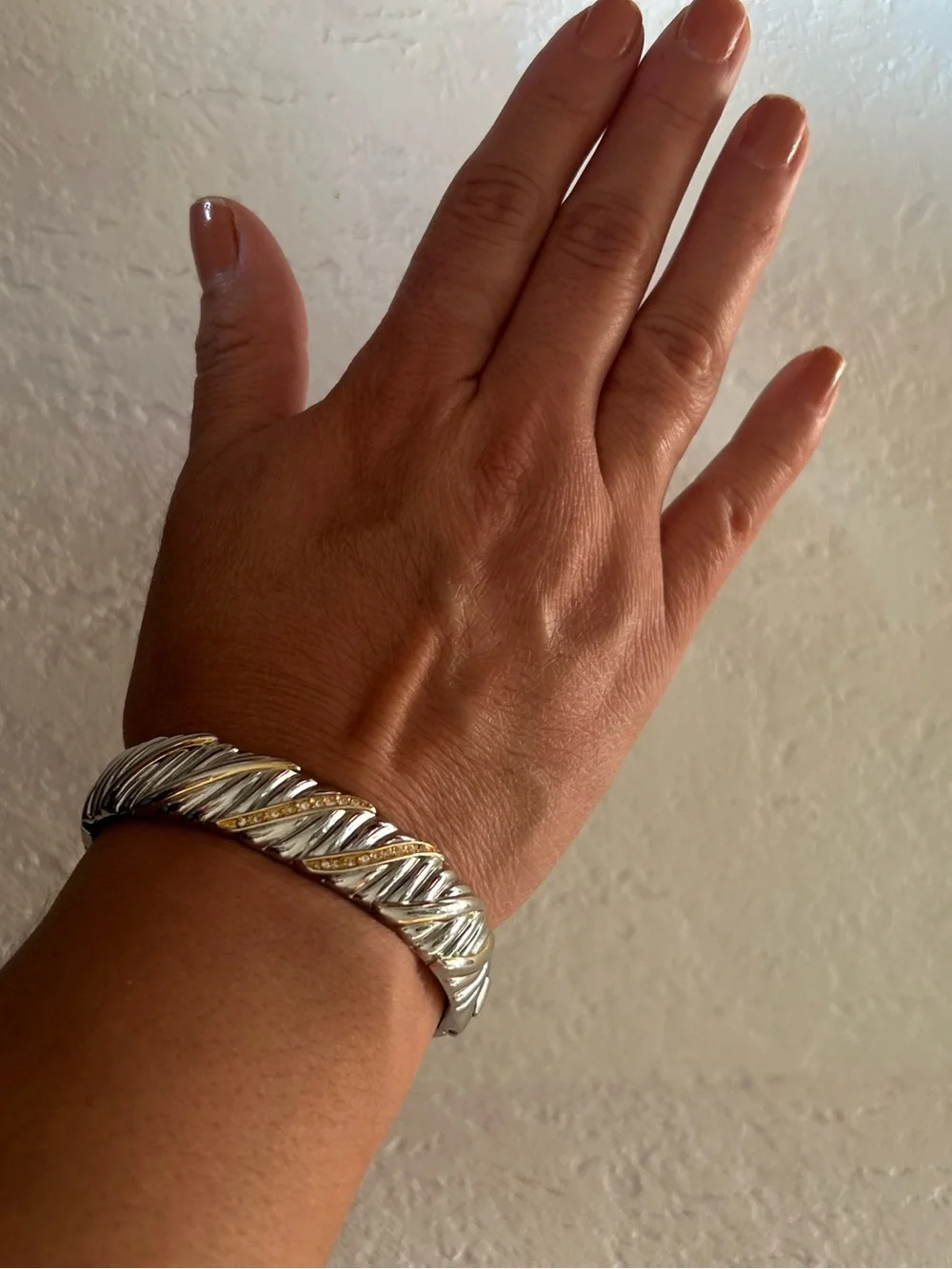 Silver and Gold-Tone Crystal Wrap Bangle Bracelet